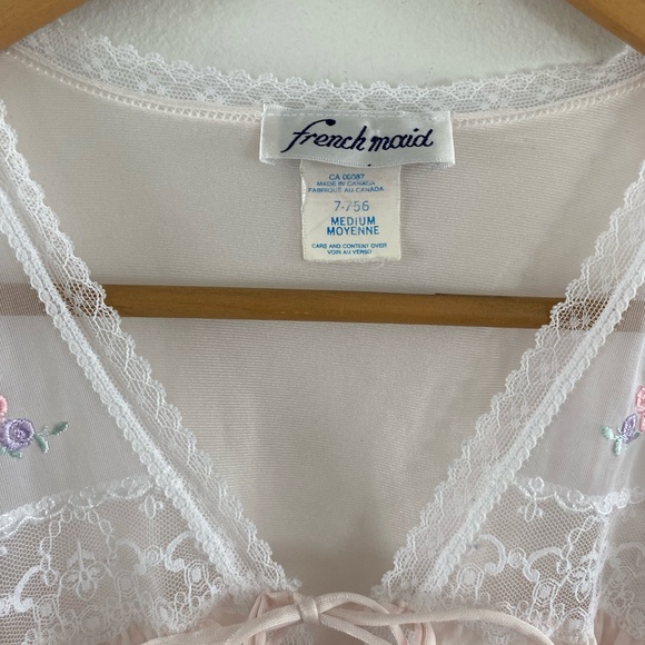 Vintage 80s Light Pink Lacey Slip Dress w/ Floral Detail - Picture 4 of 7